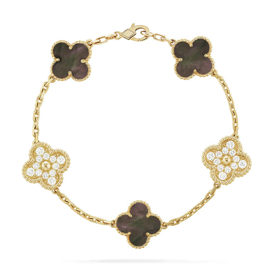 [Lora-Jewelry]CLOVER 5 MOTIF GRAY MOP DIAMOND BRACELET