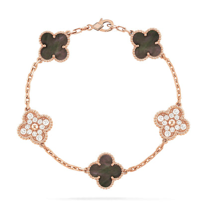 [Lora-Jewelry]CLOVER 5 MOTIF GRAY MOP DIAMOND BRACELET