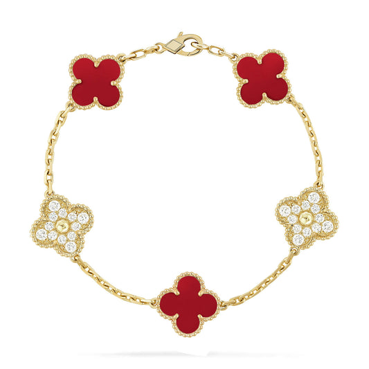 [Lora-Jewelry]CLOVER 5 MOTIFS CARNELIAN DIAMOND BRACELET