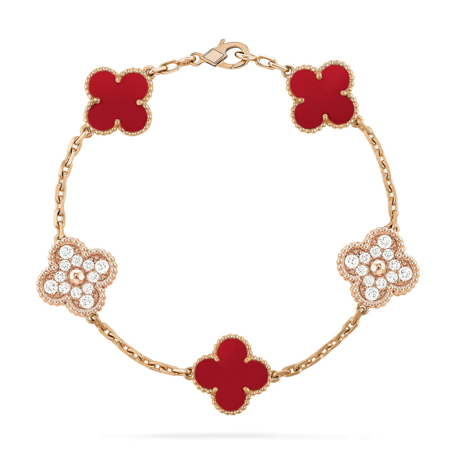 [Lora-Jewelry]CLOVER 5 MOTIFS CARNELIAN DIAMOND BRACELET
