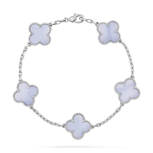 [Lora-Jewelry]CLOVER  5 MOTIF PURPLE CHALCEDONY BRACELET SILVER