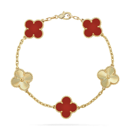 [Lora-Jewelry]CLOVER  5 MOTIFS CARNELIAN GOLD BRACELET