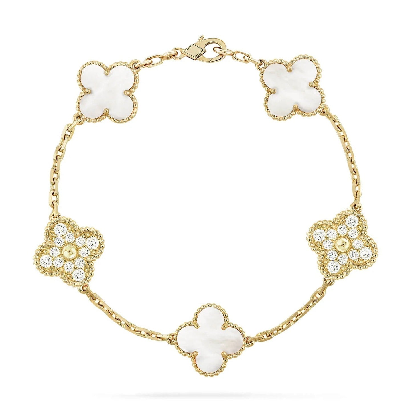 [Lora-Jewelry]CLOVER BRACELET 5 MOTIF WHITE MOP DIAMOND