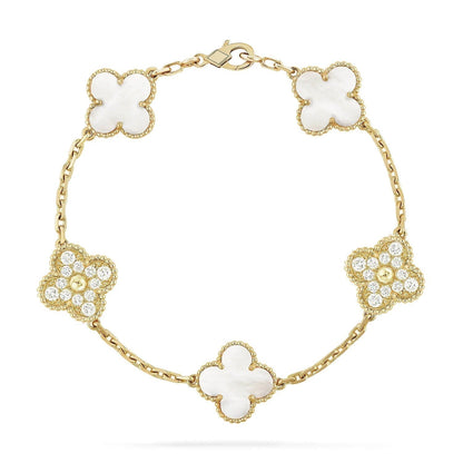 [Lora-Jewelry]CLOVER BRACELET 5 MOTIF WHITE MOP DIAMOND
