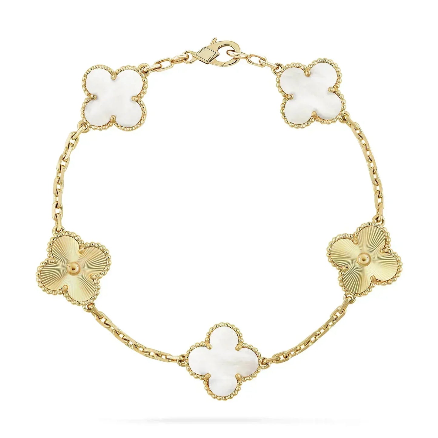 [Lora-Jewelry]CLOVER BRACELET 5 MOTIF WHITE MOP PINK GOLD