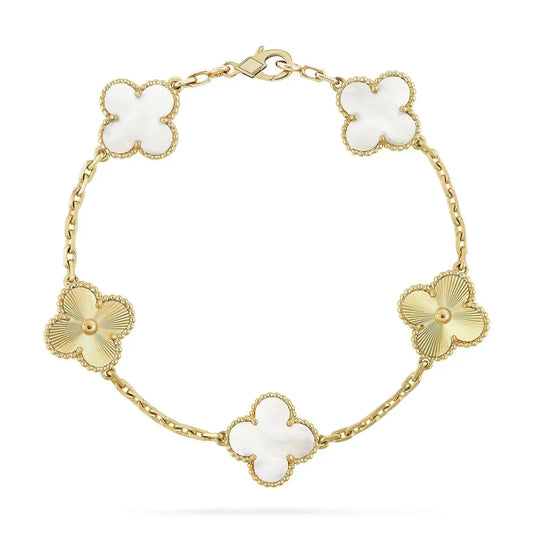 [Lora-Jewelry]CLOVER BRACELET 5 MOTIF WHITE MOP PINK GOLD
