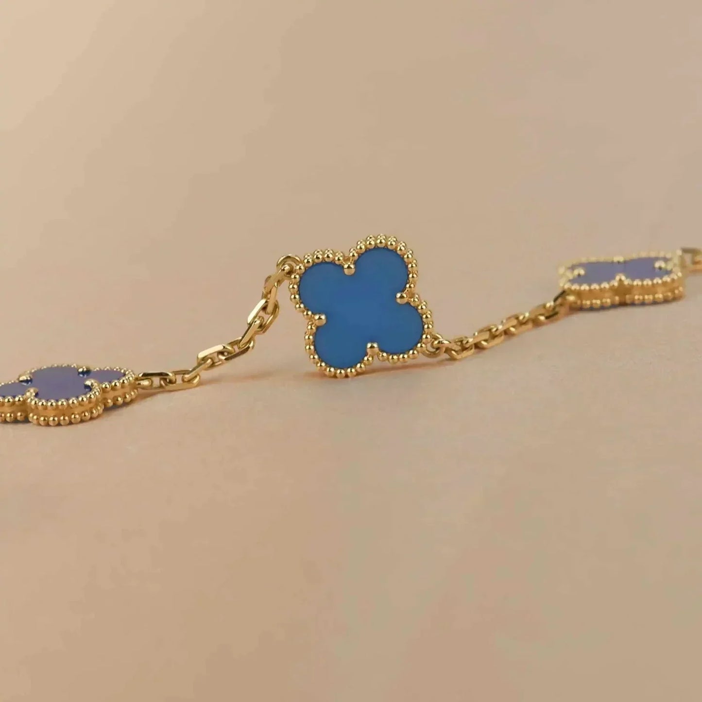 [Lora-Jewelry]CLOVER 5 MOTIFS BLUE AGATE BRACELET