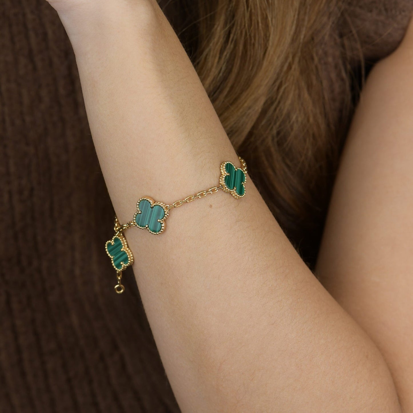 [Lora-Jewelry]CLOVER 5 MOTIFS MALACHITE BRACELET