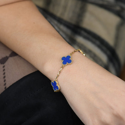 [Lora-Jewelry]CLOVER 5 MOTIFS BLUE AGATE BRACELET