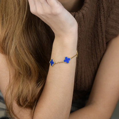 [Lora-Jewelry]CLOVER 5 MOTIFS BLUE AGATE BRACELET