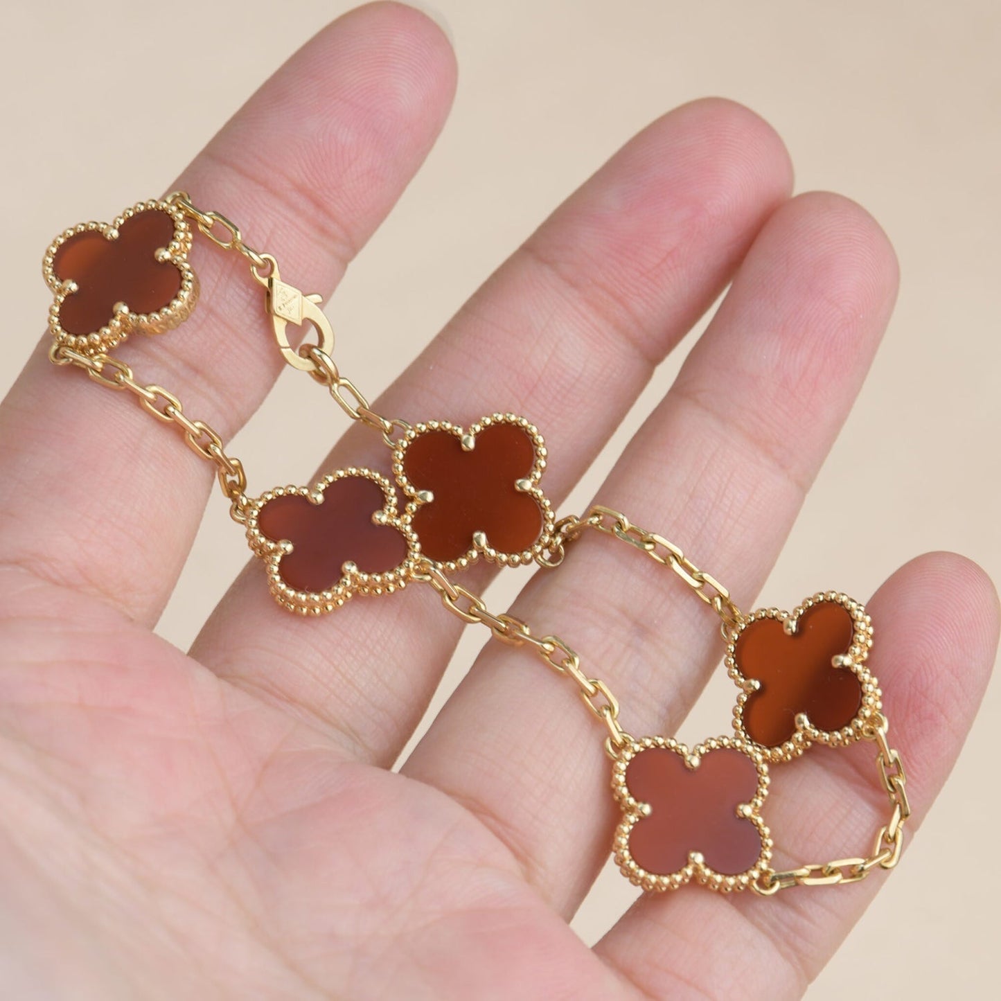 [Lora-Jewelry]CLOVER 5 MOTIFS RED AGATE  BRACELET