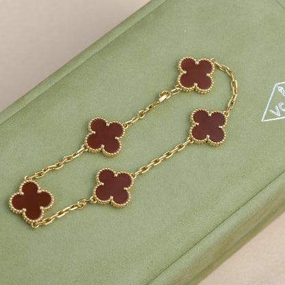 [Lora-Jewelry]CLOVER 5 MOTIFS RED AGATE  BRACELET