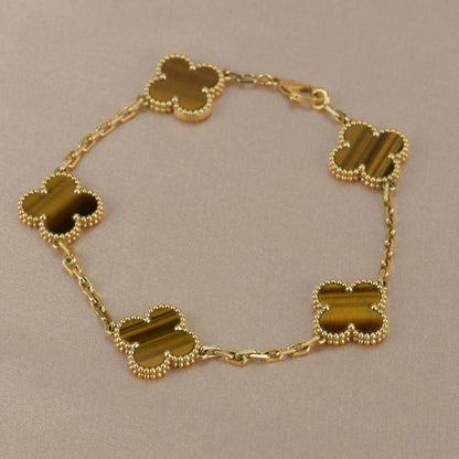[Lora-Jewelry]CLOVER  5 MOTIFS TIGER EYE BRACELET