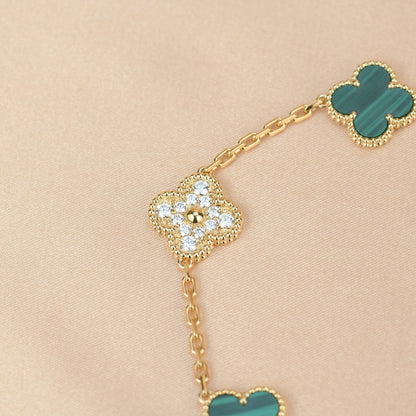 [Lora-Jewelry]CLOVER  5 MOTIF MALACHITE DIAMOND BRACELET