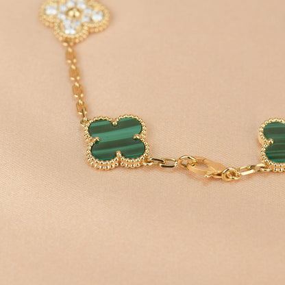 [Lora-Jewelry]CLOVER  5 MOTIF MALACHITE DIAMOND BRACELET