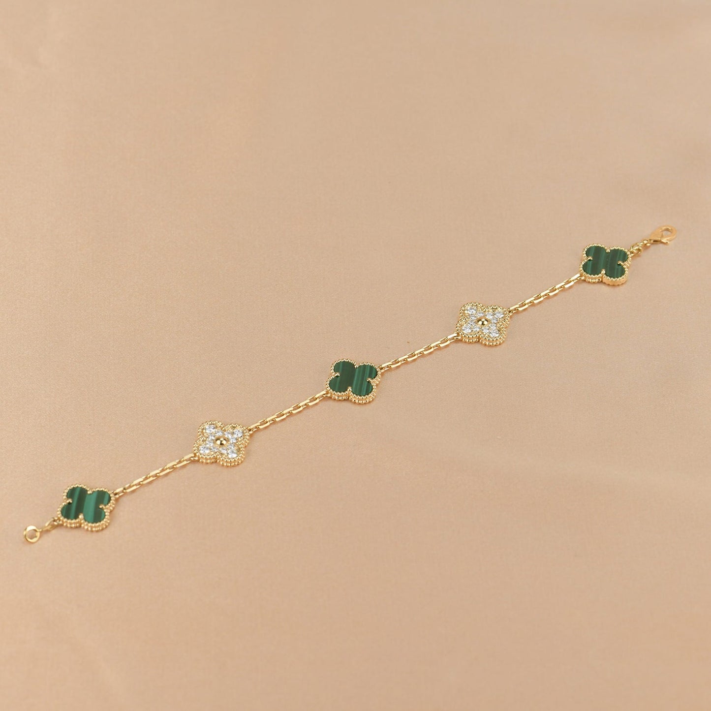 [Lora-Jewelry]CLOVER  5 MOTIF MALACHITE DIAMOND BRACELET