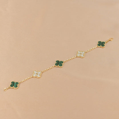 [Lora-Jewelry]CLOVER  5 MOTIF MALACHITE DIAMOND BRACELET
