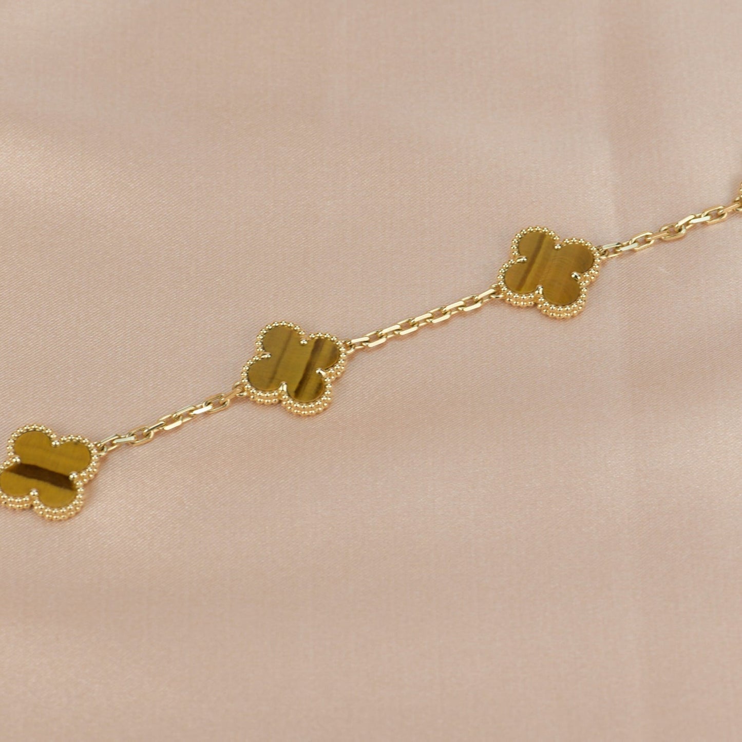[Lora-Jewelry]CLOVER  5 MOTIFS TIGER EYE BRACELET
