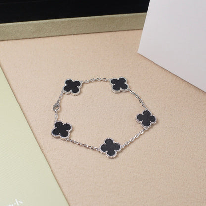 [Lora-Jewelry]CLOVER 5 MOTIF ONYXS  BRACELET SILVER