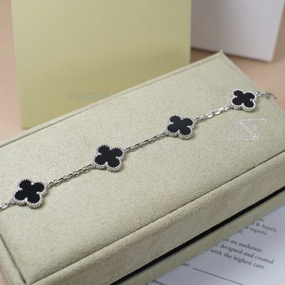 [Lora-Jewelry]CLOVER 5 MOTIF ONYXS  BRACELET SILVER