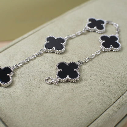 [Lora-Jewelry]CLOVER 5 MOTIF ONYXS  BRACELET SILVER