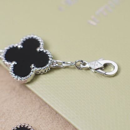 [Lora-Jewelry]CLOVER 5 MOTIF ONYXS  BRACELET SILVER