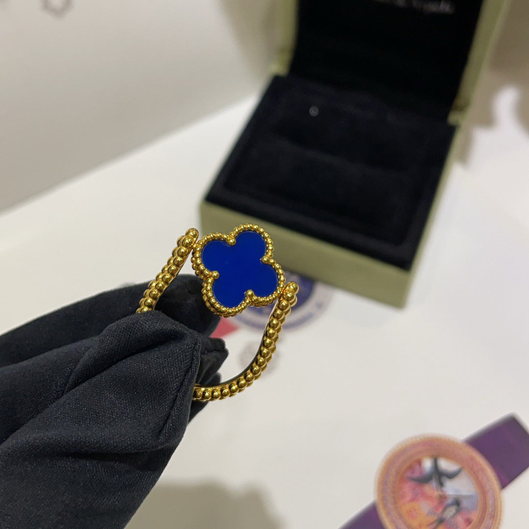 [ローラジュエリー]クローバー リバーシブル ブルーアゲート リング