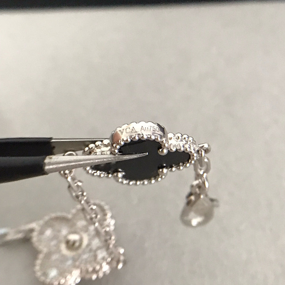 [ローラジュエリー]クローバー 5モチーフ オニキス ダイヤモンド ブレスレット シルバー