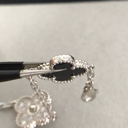 [ローラジュエリー]クローバー 5モチーフ オニキス ダイヤモンド ブレスレット シルバー
