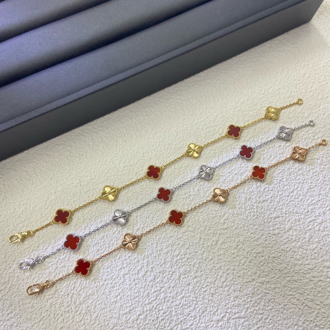 [Lora-Jewelry]CLOVER 6 MOTIF RED AGATE LASER BRACELET