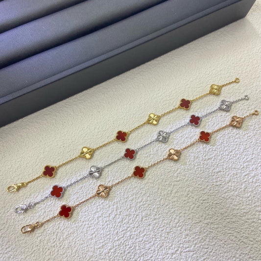 [Lora-Jewelry]CLOVER 6 MOTIF RED AGATE LASER BRACELET