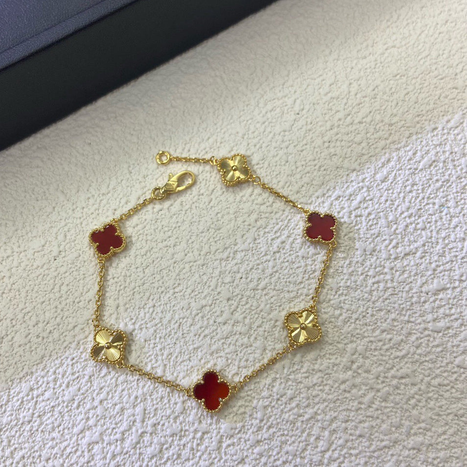[Lora-Jewelry]CLOVER 6 MOTIF RED AGATE LASER BRACELET