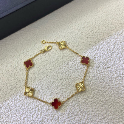 [Lora-Jewelry]CLOVER 6 MOTIF RED AGATE LASER BRACELET