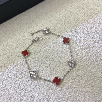 [Lora-Jewelry]CLOVER 6 MOTIF RED AGATE LASER BRACELET