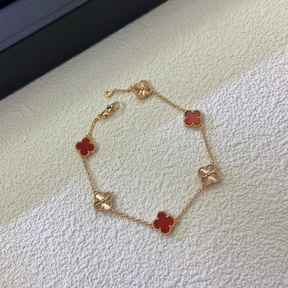 [Lora-Jewelry]CLOVER 6 MOTIF RED AGATE LASER BRACELET