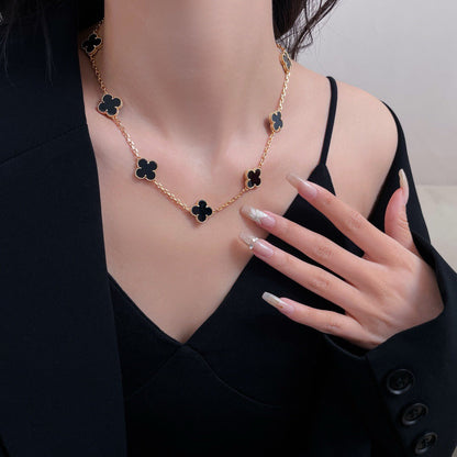 [ローラジュエリー]クローバー 10モチーフ オニキスネックレス