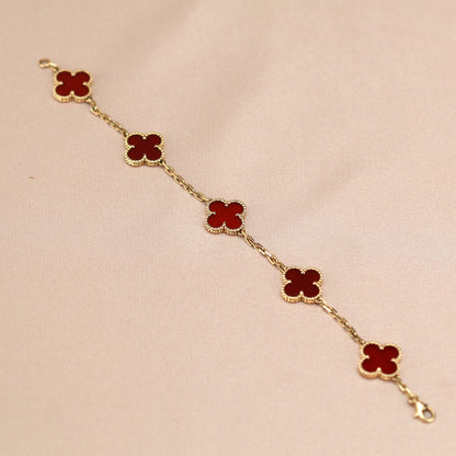 [Lora-Jewelry]CLOVER 5 MOTIFS RED AGATE  BRACELET