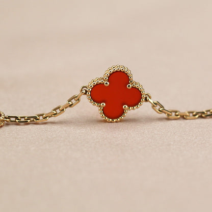 [Lora-Jewelry]CLOVER 5 MOTIFS RED AGATE  BRACELET