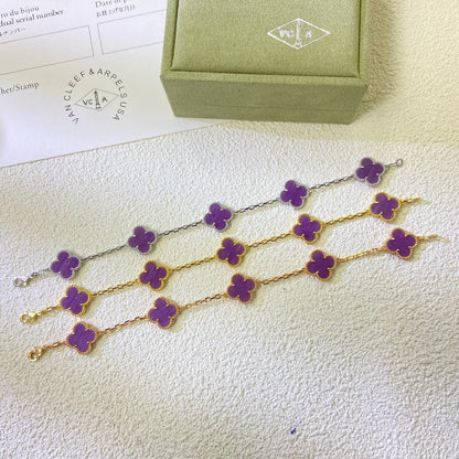 [Lora-Jewelry]CLOVER  5 MOTIFS  PURPLE VIOLET BRACELET