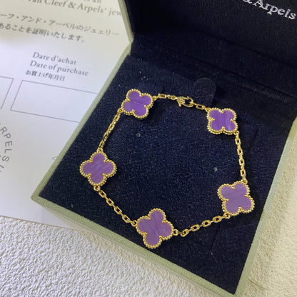 [Lora-Jewelry]CLOVER  5 MOTIFS  PURPLE VIOLET BRACELET