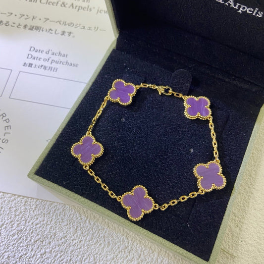 [Lora-Jewelry]CLOVER  5 MOTIFS  PURPLE VIOLET BRACELET