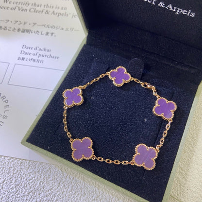 [Lora-Jewelry]CLOVER  5 MOTIFS  PURPLE VIOLET BRACELET