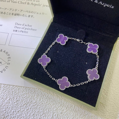 [Lora-Jewelry]CLOVER  5 MOTIFS  PURPLE VIOLET BRACELET
