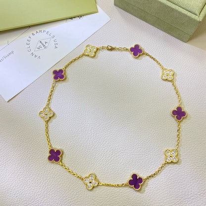[ローラジュエリー]クローバー 10モチーフ パープルバイオレットダイヤモンドネックレス