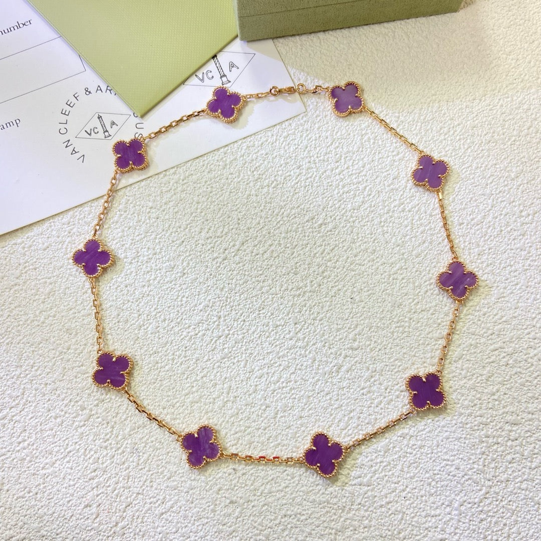 [Lora-Jewelry] COLLIER TRÈFLE 10 MOTIFS VIOLET VIOLET