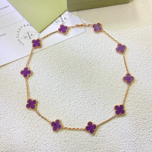 [Lora-Jewelry] COLLIER TRÈFLE 10 MOTIFS VIOLET VIOLET