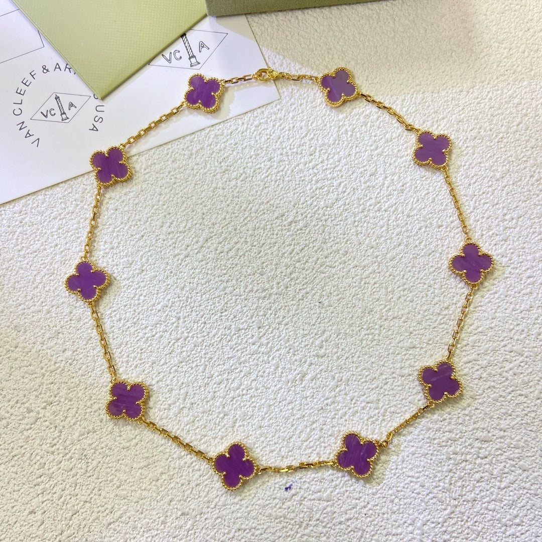 [Lora-Jewelry] COLLIER TRÈFLE 10 MOTIFS VIOLET VIOLET