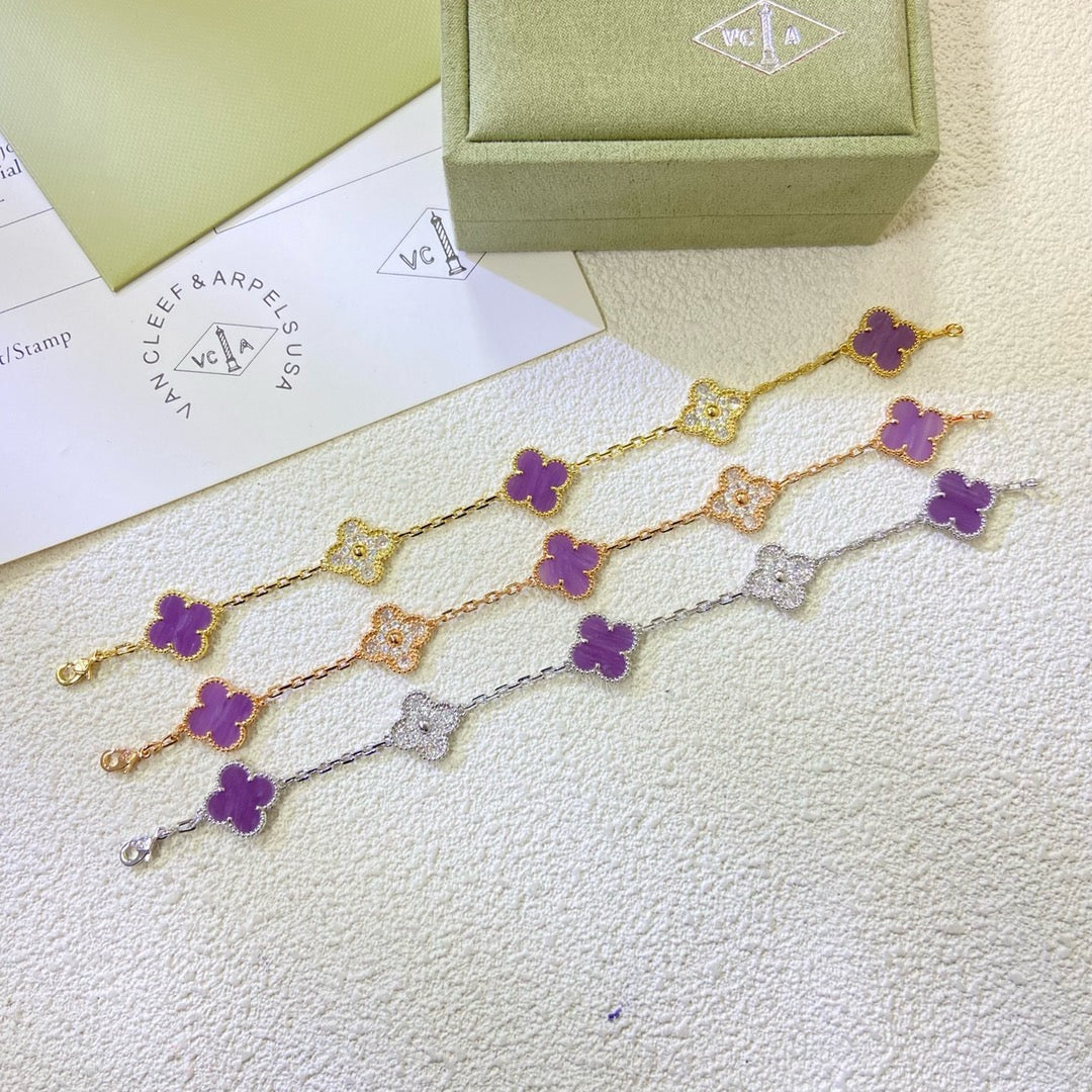 [Lora-Jewelry]CLOVER  5 MOTIFS  PURPLE VIOLET DIAMOND BRACELET