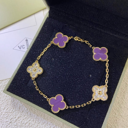 [Lora-Jewelry]CLOVER  5 MOTIFS  PURPLE VIOLET DIAMOND BRACELET