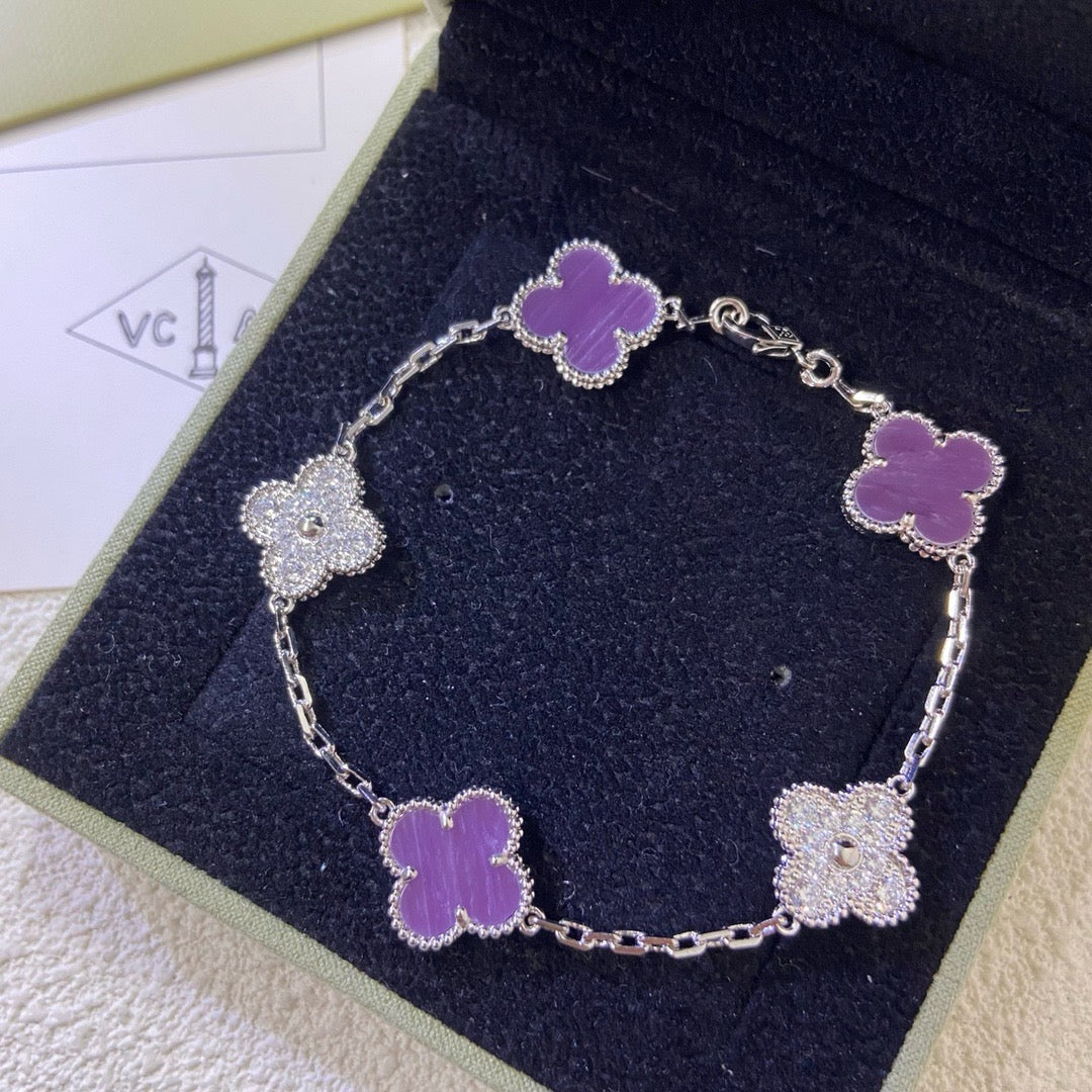 [Lora-Jewelry]CLOVER  5 MOTIFS  PURPLE VIOLET DIAMOND BRACELET